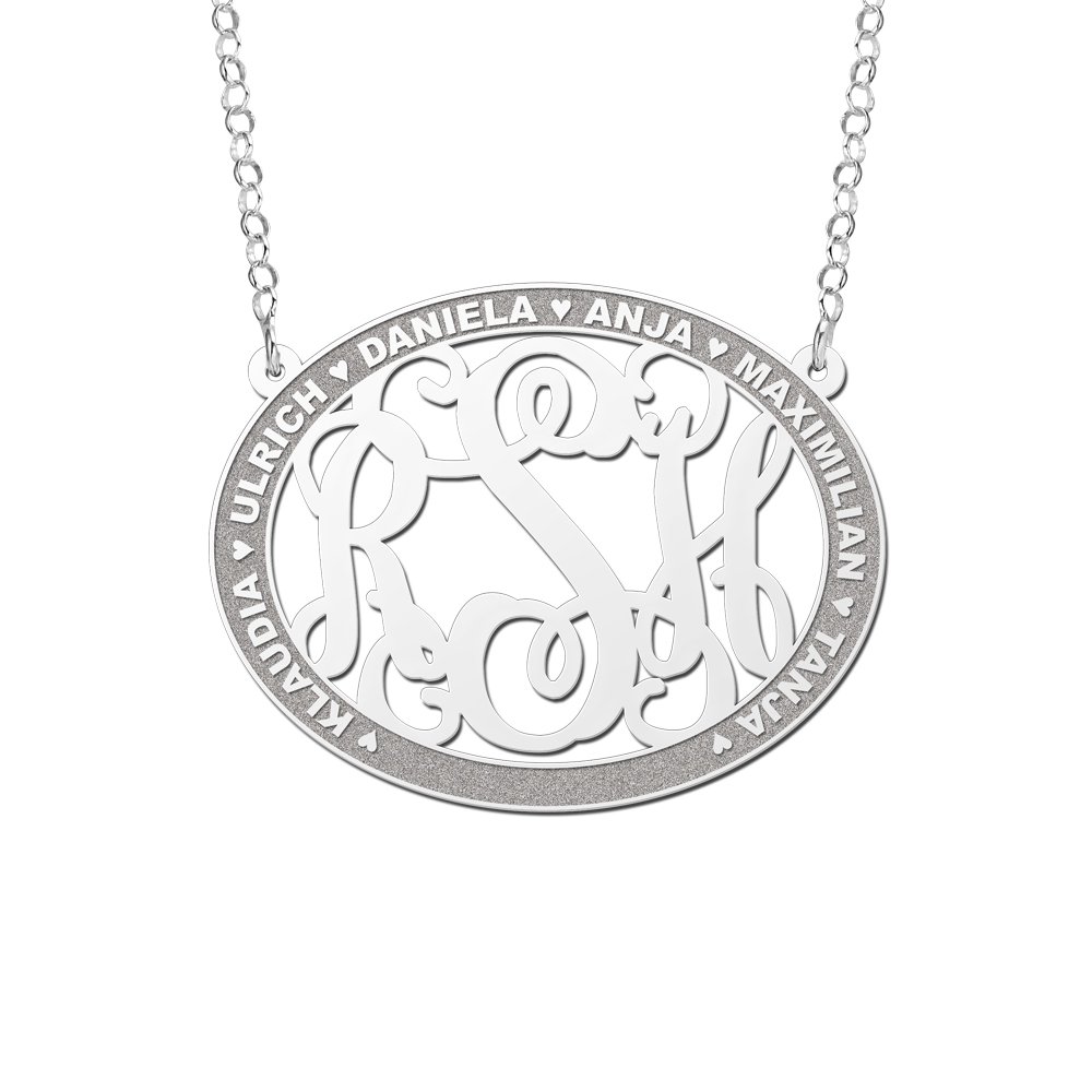 Names4ever Ovale Hanger Monogram met Namen + Ketting ZMH023