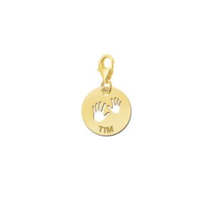 Names4ever Ronde Charm-Naambedel Baby Handjes / Goud GNB09