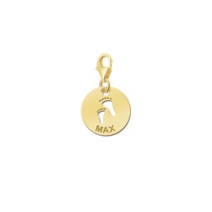 Names4ever Ronde Charm-Naambedel Baby Voetjes / Goud GNB10