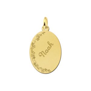 Naamplaatje van goud laten graveren met bloemetjes large - Names4ever