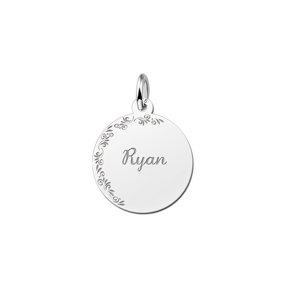Plaatje met je naam van zilver en bloemetjes. - Names4ever