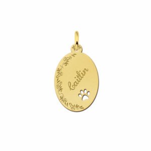 Pootje in gouden naamplaatje met je naam graveren. - Names4ever