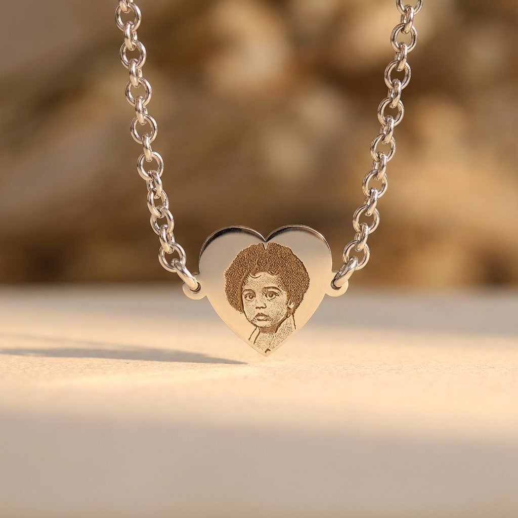 Zilveren Schakelarmband met Hartvormig Fotogravure Plaatje hangend