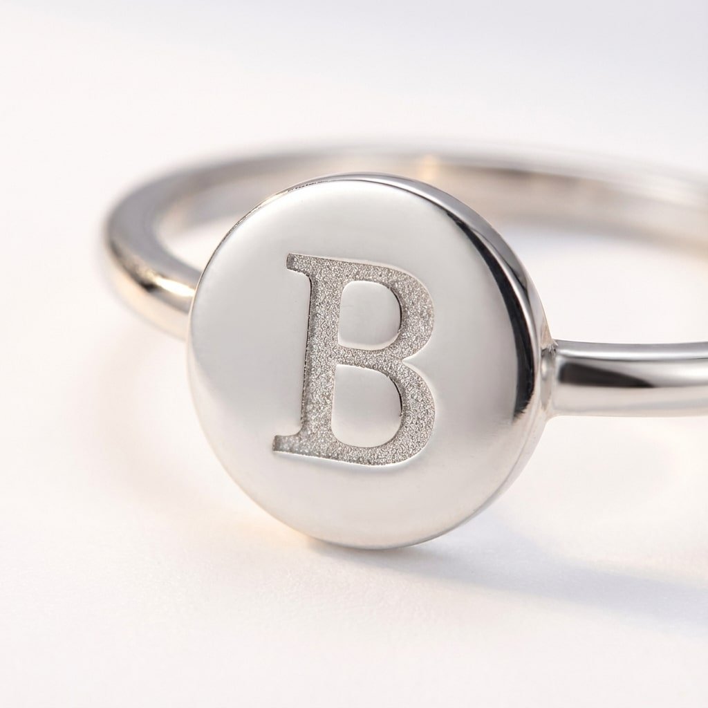 Disc Zilveren Ring met Initiaal Names4ever liggend