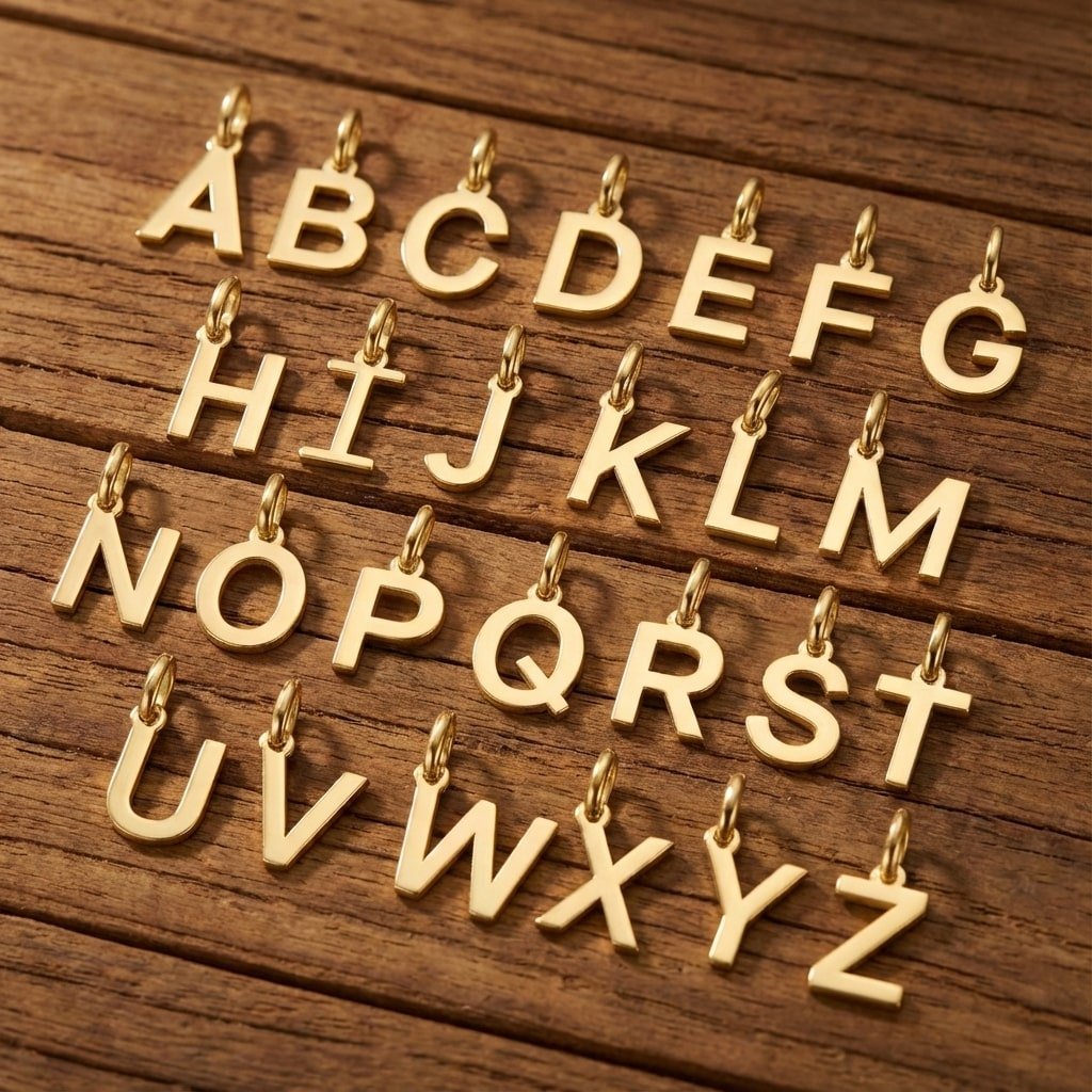Kerst Sieraad | Minimalistische Letter Hanger van Goud hout achtergrond