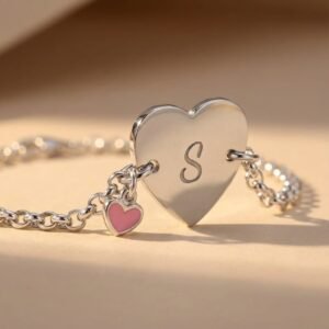 Names4ever Zilveren Baby Armbandje in Hartvorm met Letter zon