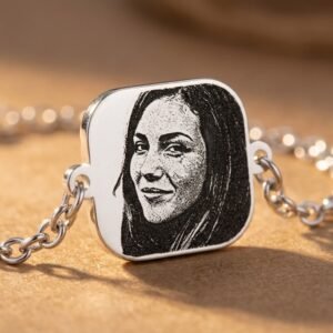 Zilveren Schakelarmband met Fotogravure Plaatje close up