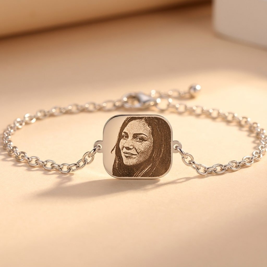 Zilveren Schakelarmband met Fotogravure Plaatje liggend