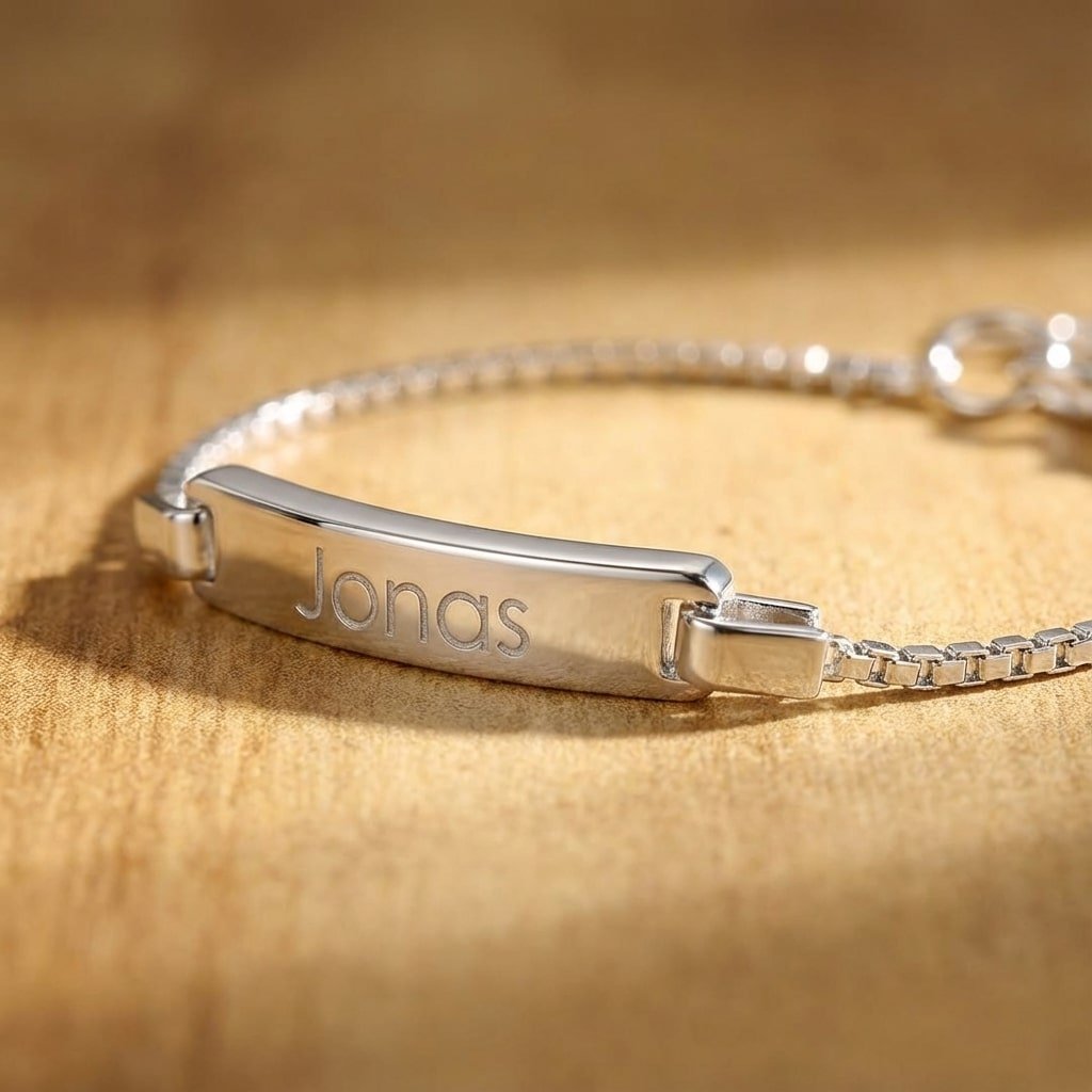 Baby armband van zilver – Names4ever hout
