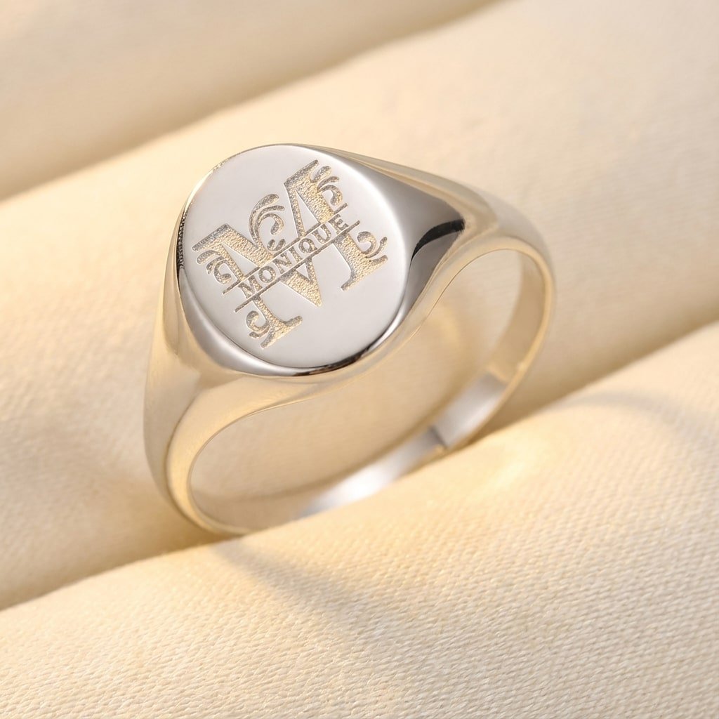 Zilveren Zegelring Ovaal met Initiaal en Naam | Names4ever