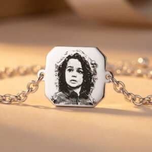 Zilveren Schakelarmband met Achthoekig Fotogravure Plaatje