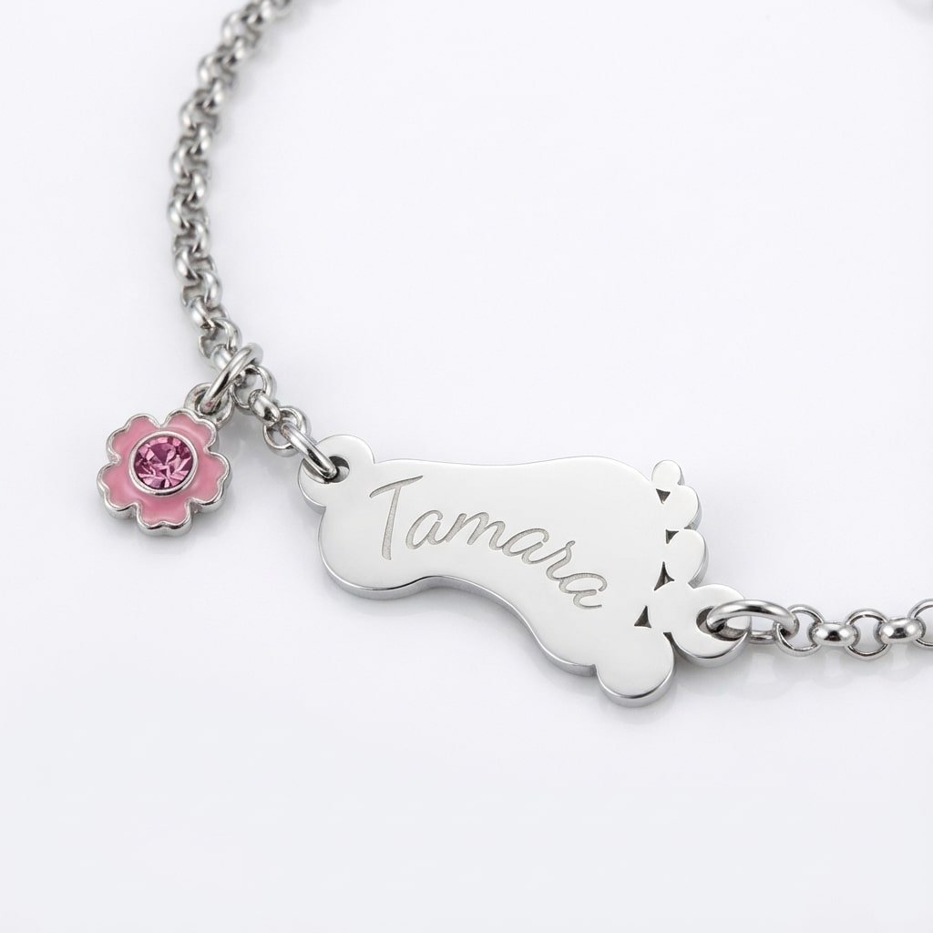 Names4ever Zilveren Baby Armband met Voetje / Naam graveren