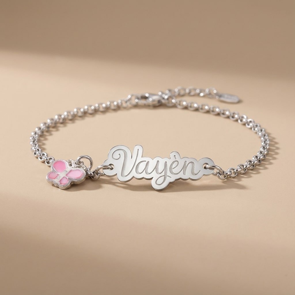 Kerst Sieraden | Zilveren Baby Armbandje met Naamplaatje