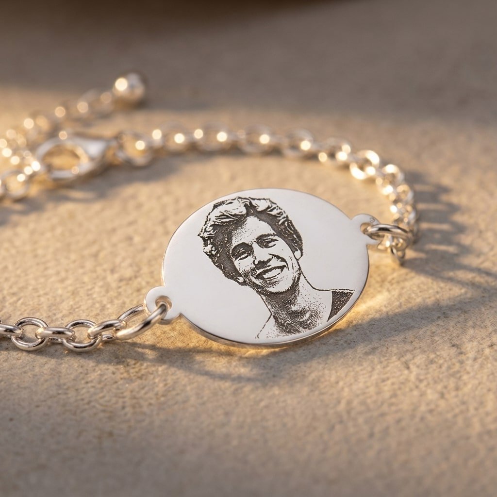 Zilveren Schakelarmband met Ovaal Fotogravure Plaatje