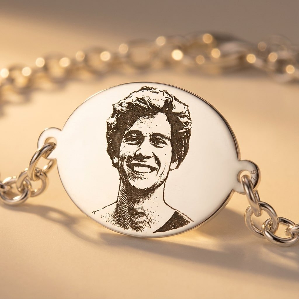 Zilveren Schakelarmband met Ovaal Fotogravure Plaatje