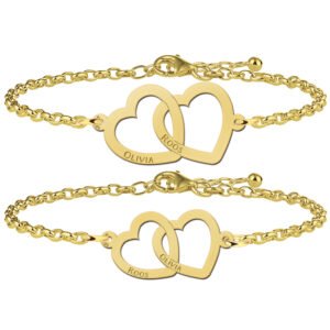 Gouden Moeder en Dochter Dubbel Hart Naamarmbandjes Set > Names4ever