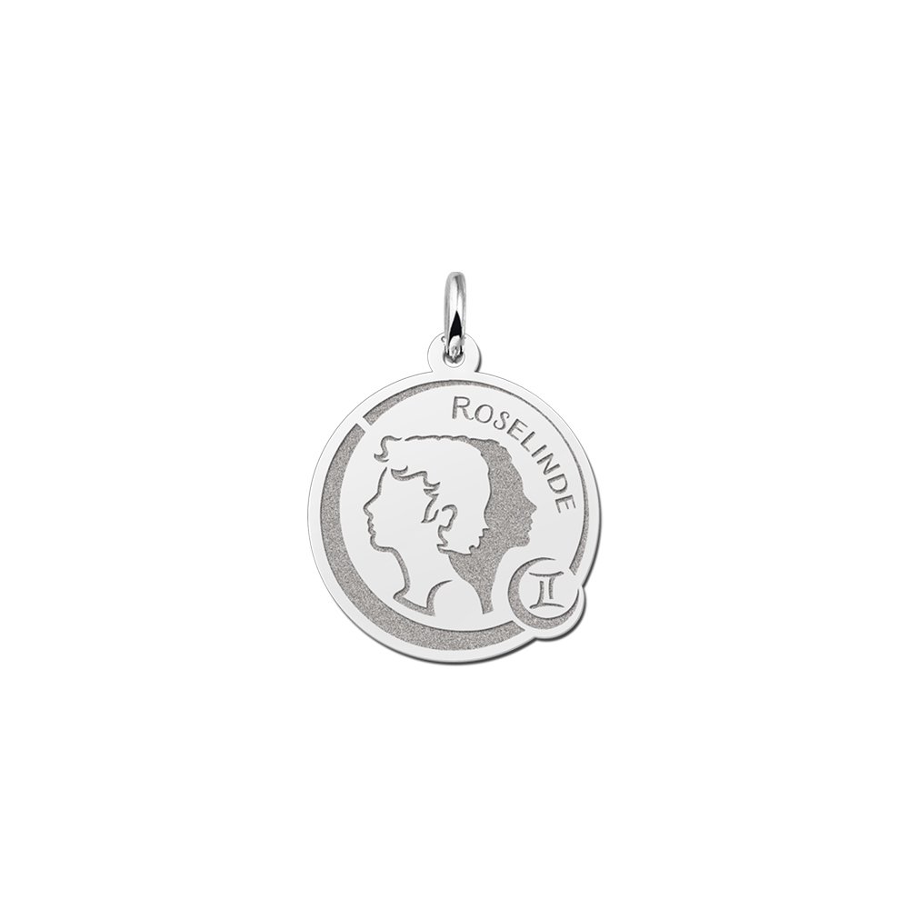 Sterrenbeeld ketting met gravure tweeling van zilver - Names4ever