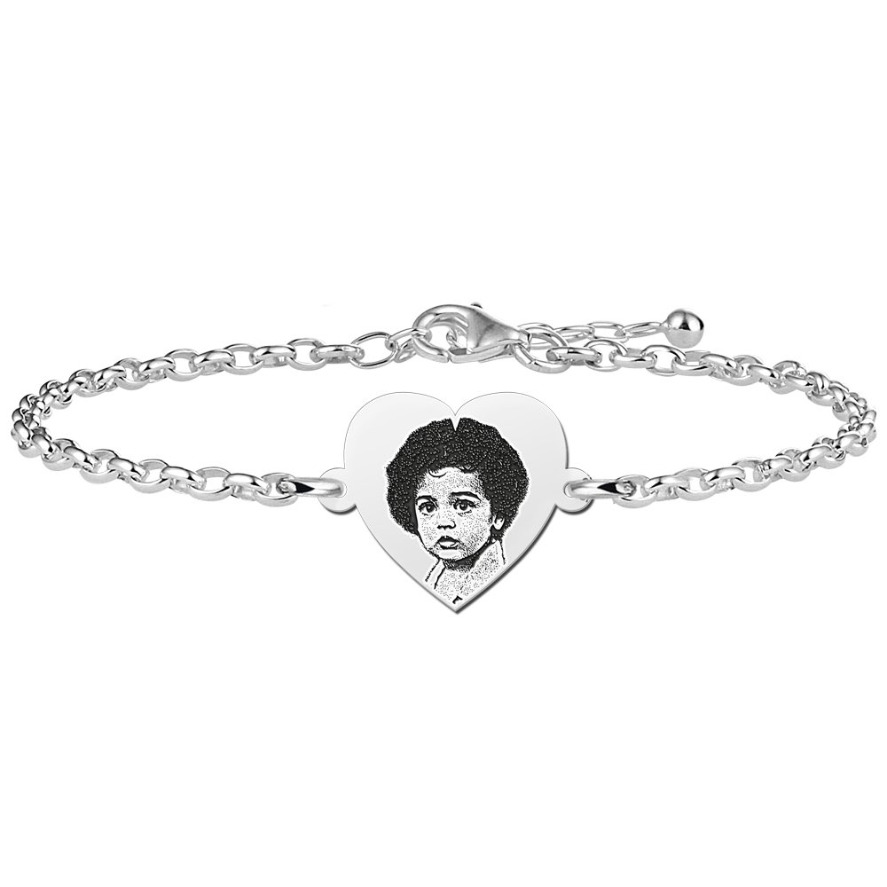 Zilveren Schakelarmband met Hartvormig Fotogravure Plaatje
