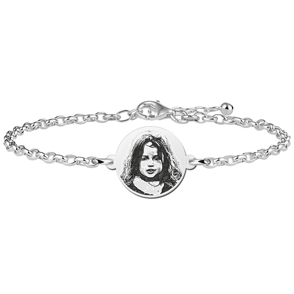 Zilveren Schakelarmband met Rond Fotogravure Plaatje