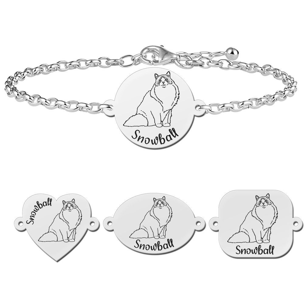 Zilveren armband met kat en naam Ragdoll - Names4ever
