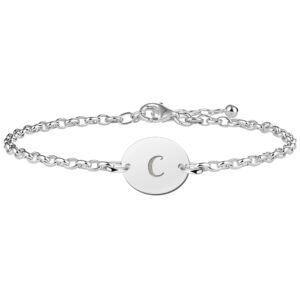 Names4ever Zilveren Armband met Ovaalvormige Letterhanger