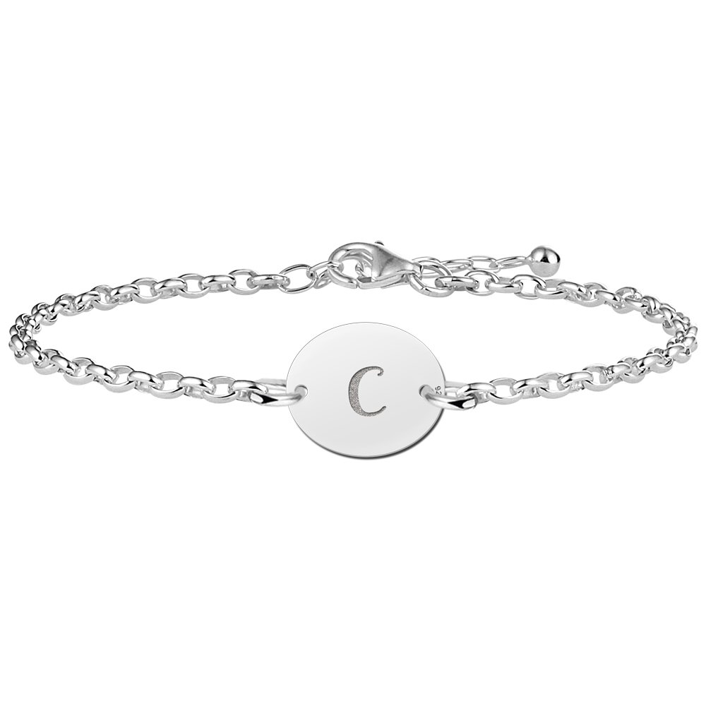 Names4ever Zilveren Armband met Ovaalvormige Letterhanger