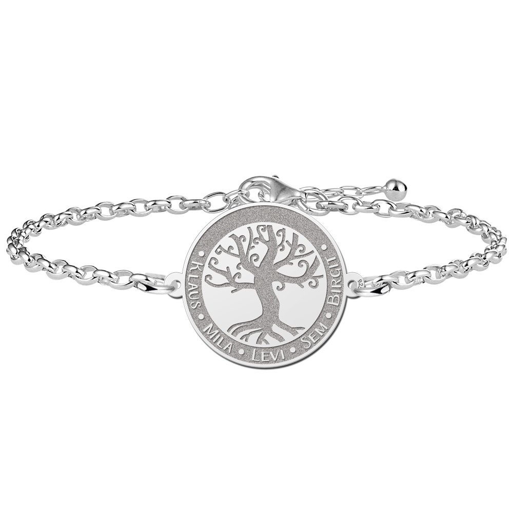 Zilveren Armband met Ronde Decoratieve Levensboom Naamhanger > Names4ever