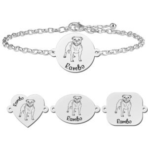 Zilveren armband met naam gravure hond Pittbull - Names4ever