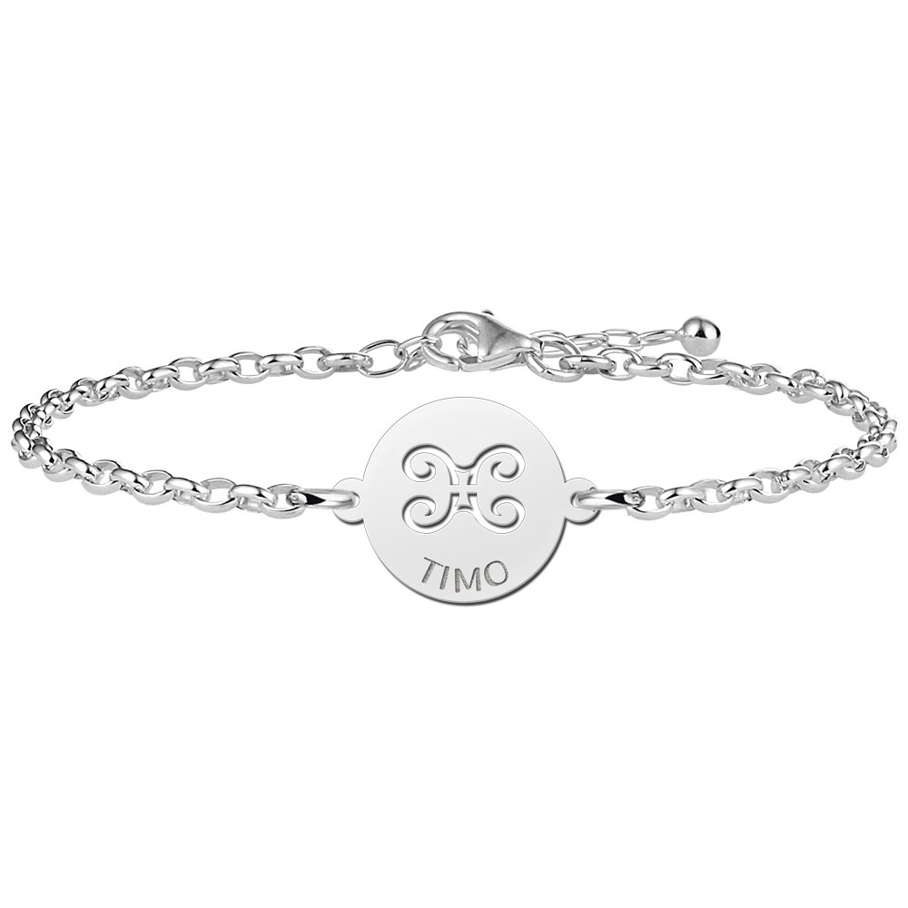 Zilveren Armband met Ronde Tweeling Sterrenbeeld Naamhanger > Names4ever