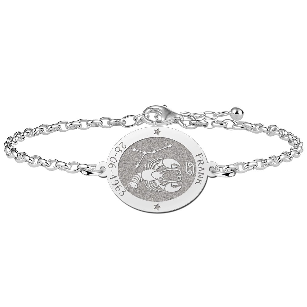 Zilveren Armband met Ovaalvormige Kreeft Sterrenbeeld Naamhanger > Names4ever