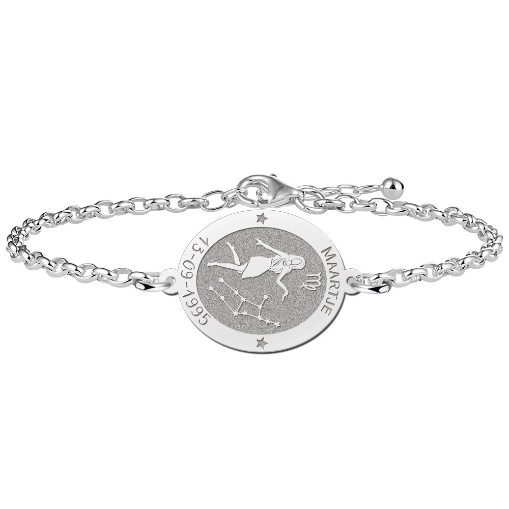Zilveren Names4ever Armband met Ovaalvormige Maagd Sterrenbeeld Naamhanger