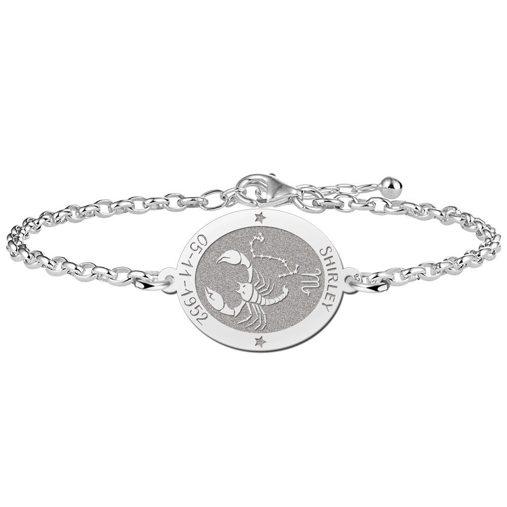 Zilveren Armband met Ovaalvormige Schorpioen Sterrenbeeld Naamhanger > Names4ever