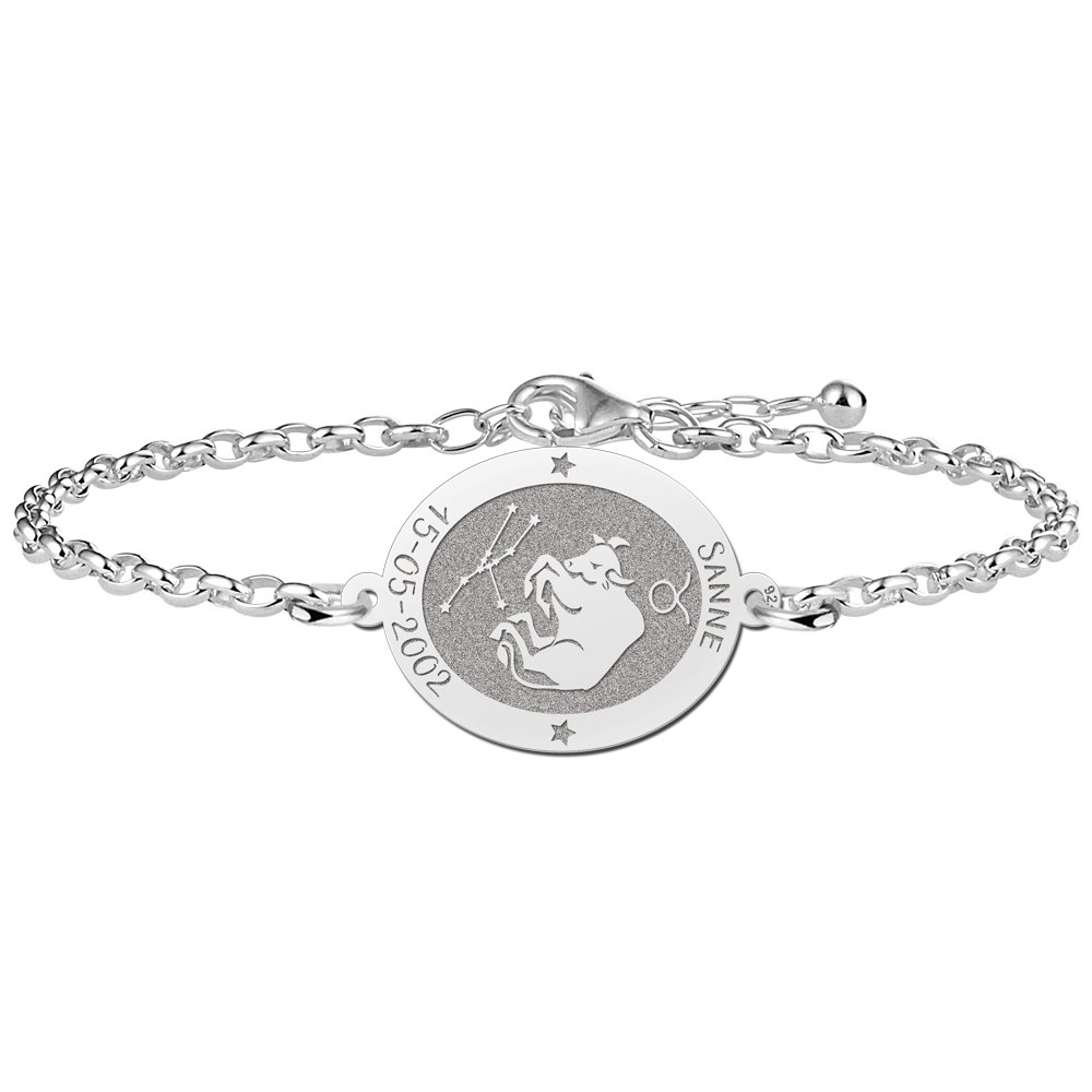 Zilveren Armband met Ovaalvormige Stier Sterrenbeeld Naamhanger > Names4ever