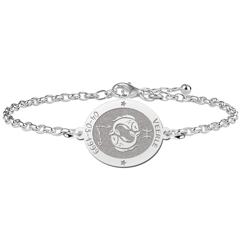Zilveren Armband met Ovaalvormige Vissen Sterrenbeeld Naamhanger > Names4ever