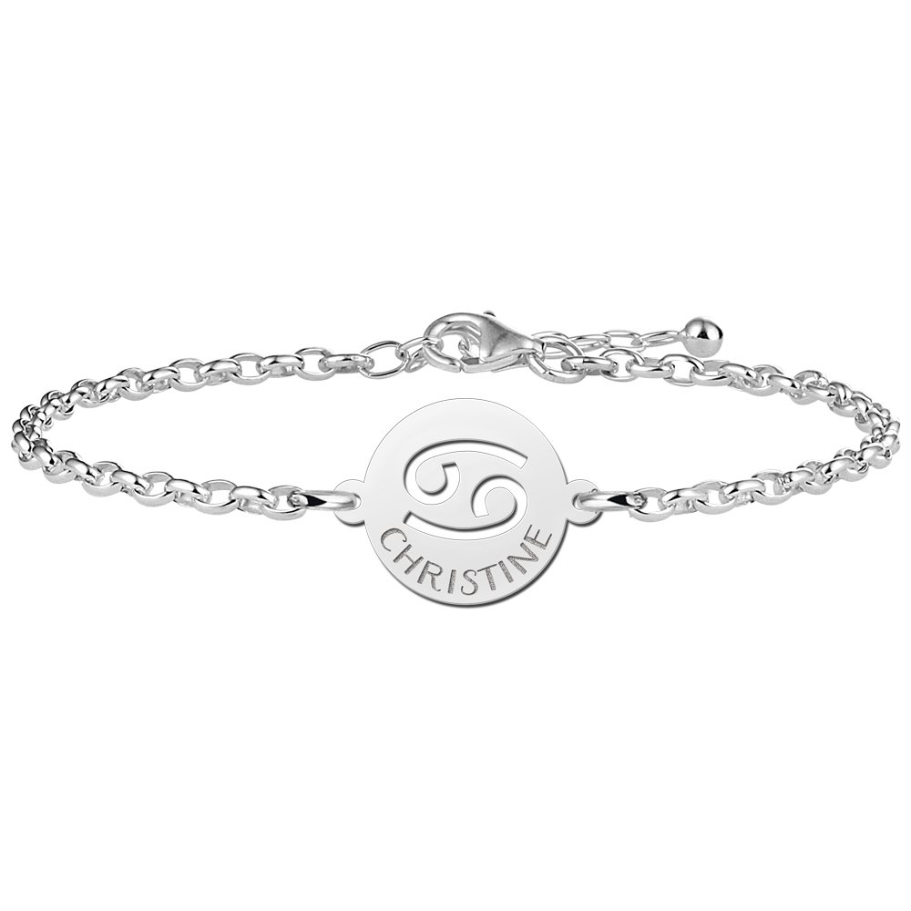 Zilveren Armband met Ronde Kreeft Sterrenbeeld Naamhanger > Names4ever