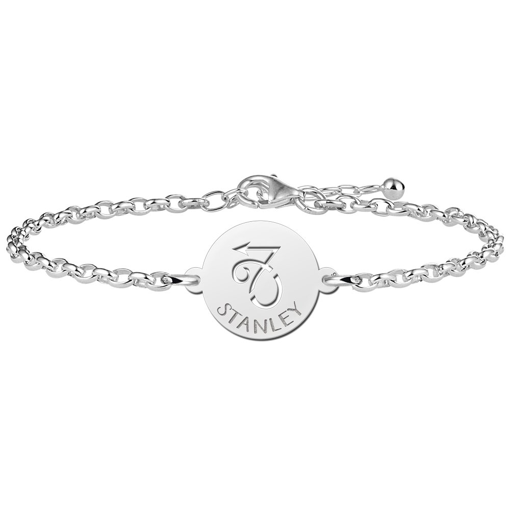 Zilveren Armband met Ronde Steenbok Sterrenbeeld Naamhanger > Names4ever