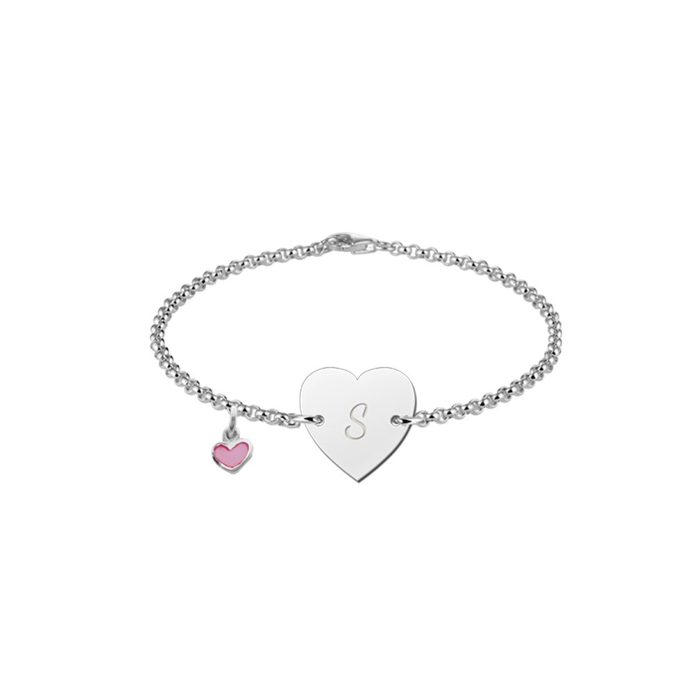 Names4ever Zilveren Baby Armbandje in Hartvorm met Letter