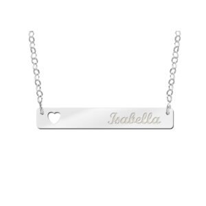 Zilveren Bar + Hart Naamketting Names4ever ZNKB004