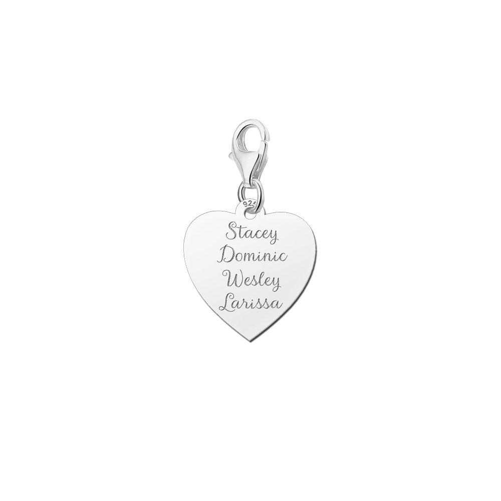 Zilveren bedel hart met vier namen - Names4ever