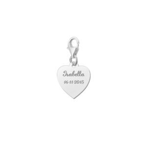 Valentijnsdag Sieraden | Zilveren Hart Bedel met Naam en Datum