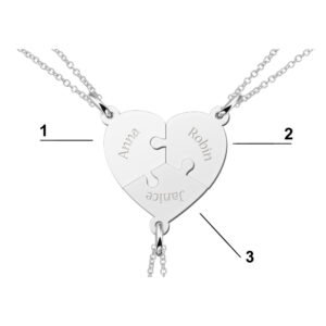 Names4ever Hartvormige Zilveren Puzzelstukjes Vriendschapsketting met Namen