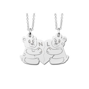 Names4ever Zilveren Teddybeer Breekhanger met Initialen van Names4ever
