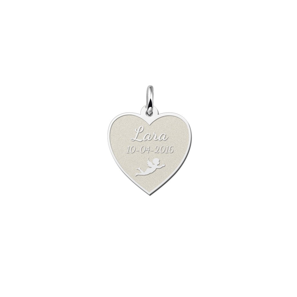 Names4ever Zilveren Communie Hart Hanger met Engeltje