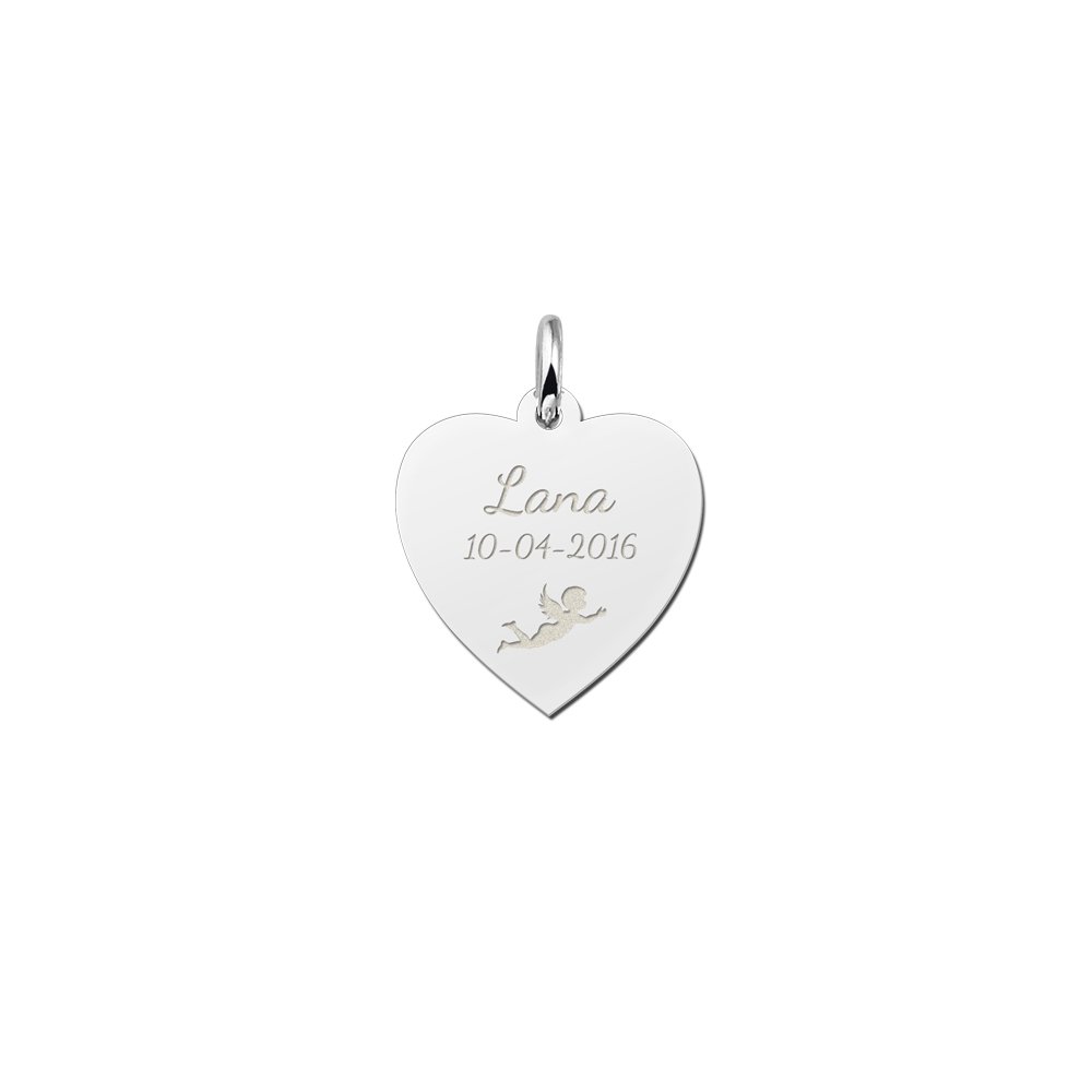 Zilveren Hart Hanger met Engeltje | Names4ever Communie