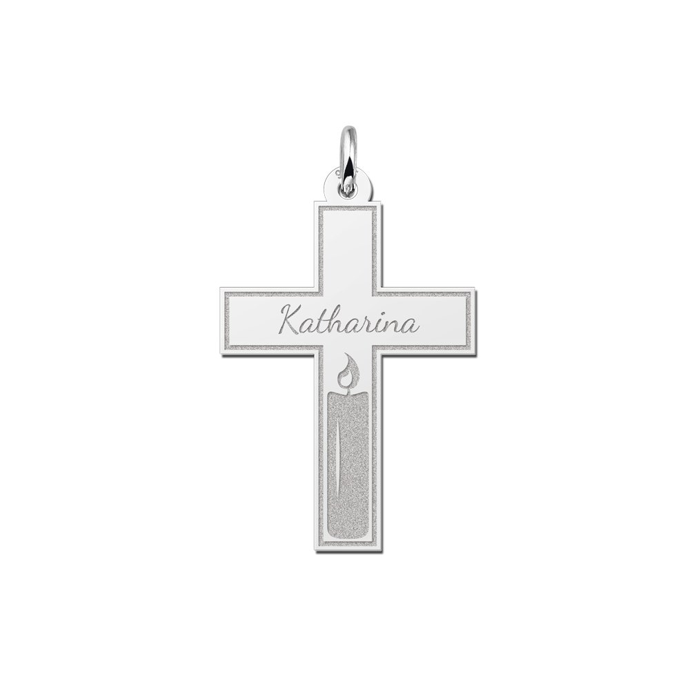 Names4ever Zilveren Kruishanger met Kaars Decoratie