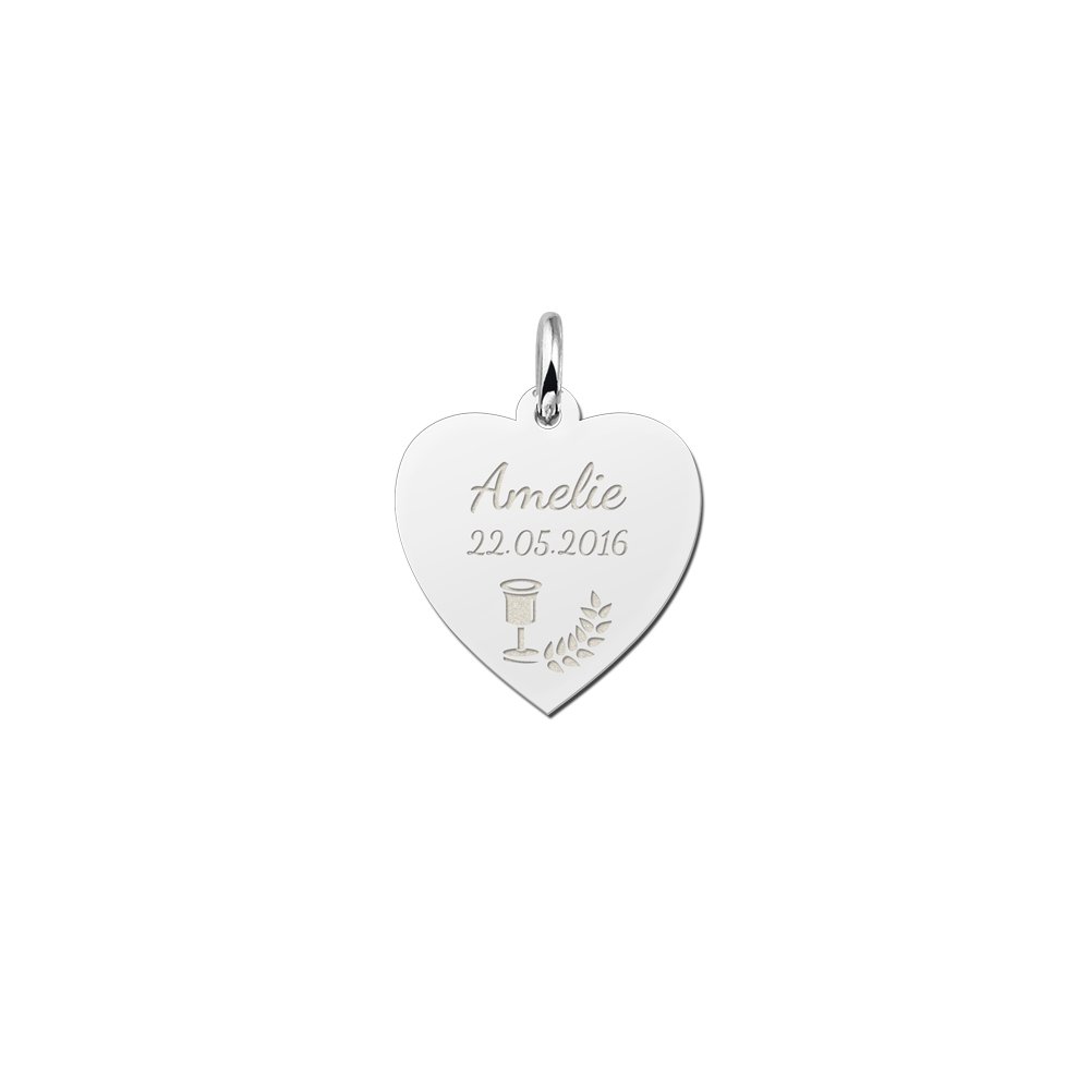 Names4ever Zilveren Communie Hart Hanger met Beker