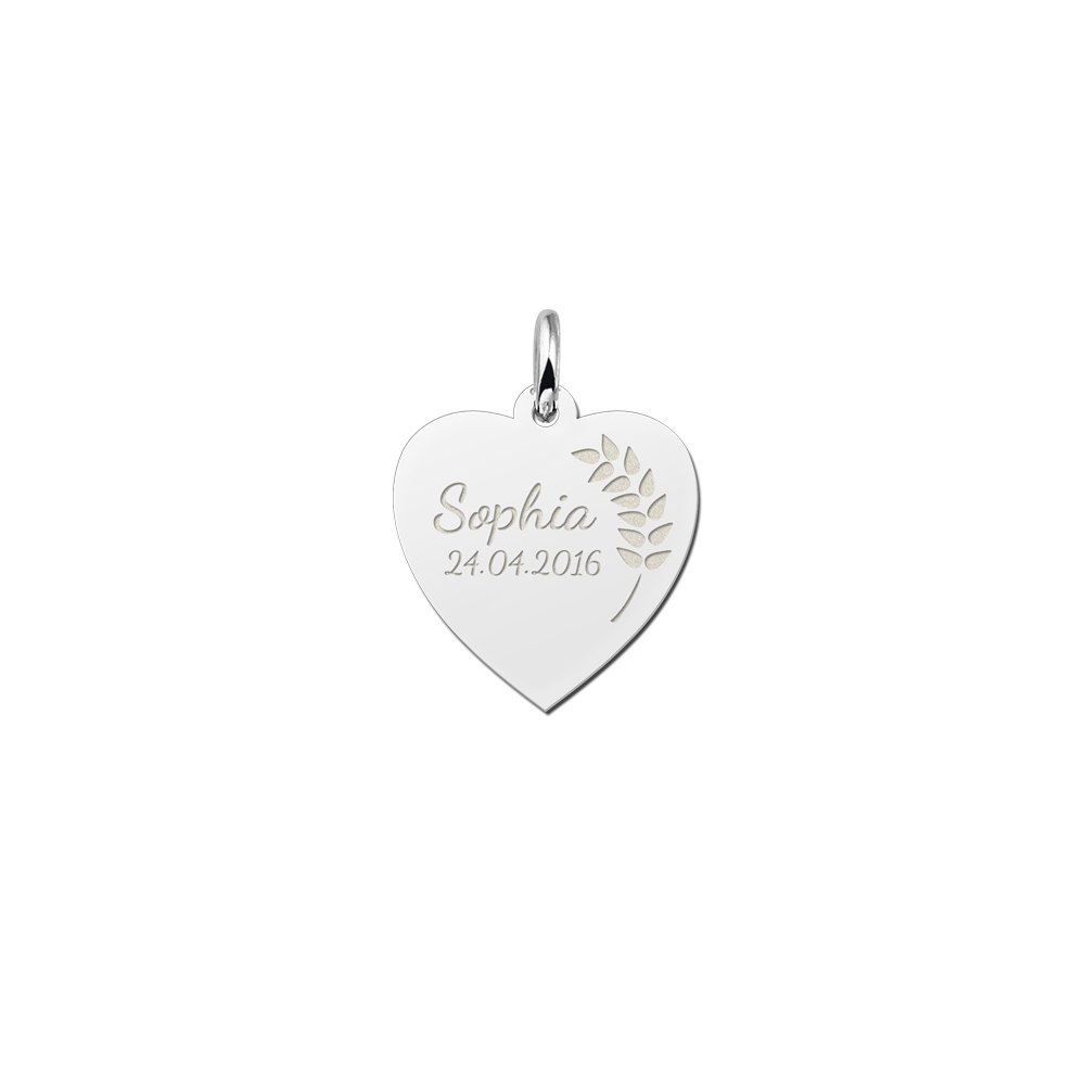 Names4ever Glanzende Zilveren Hart Hanger met Lauriertak