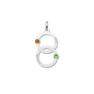 Zilveren familie hanger met twee rondjes en geboortesteen - Names4ever