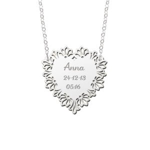 Names4ever Versierd Hart Hanger van Zilver