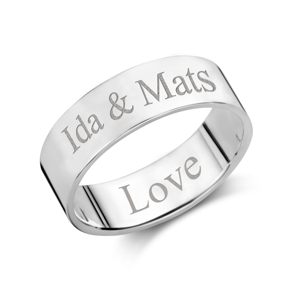Zilveren gegraveerde ring vlak 6mm - Names4ever